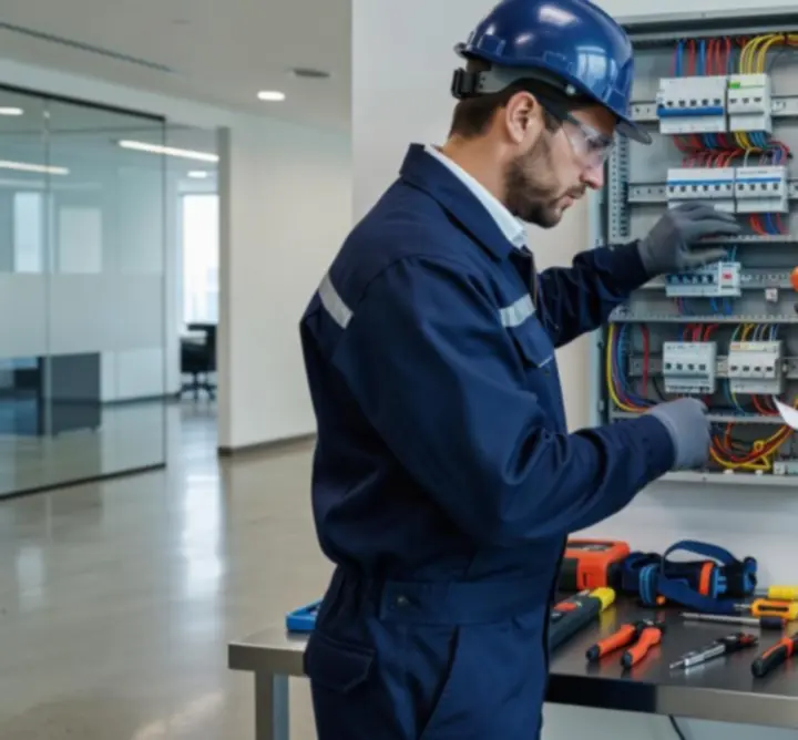 Electricians from CIK MAINTANCE LTD working on a modern electrical installation site