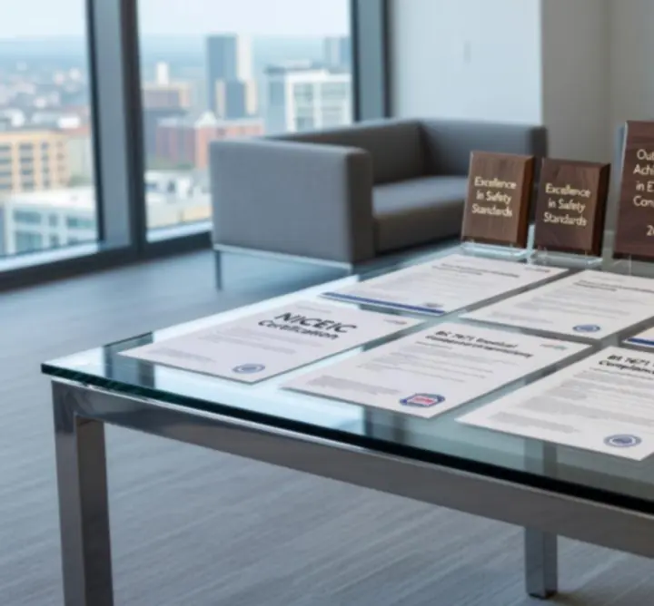 Display of industry electrical certifications and awards relevant to CIK MAINTANCE LTD