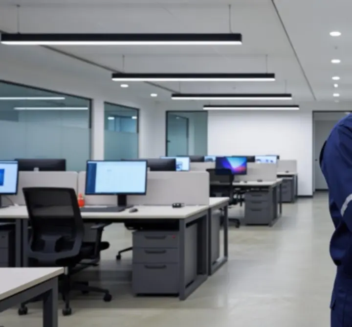Smart office fit-out with modern lighting and integrated electrical systems