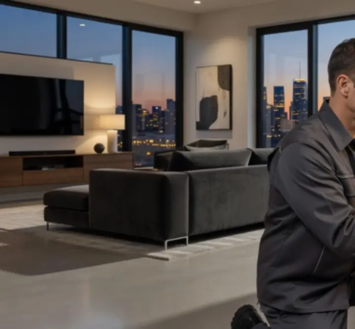 Engineer configuring a smart building automation and lighting control system